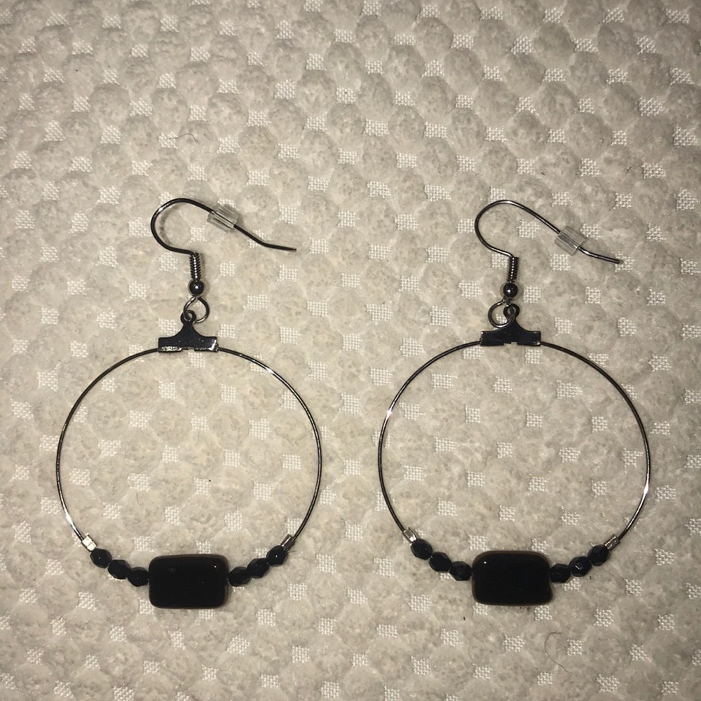 Silver and black hand crafted earrings